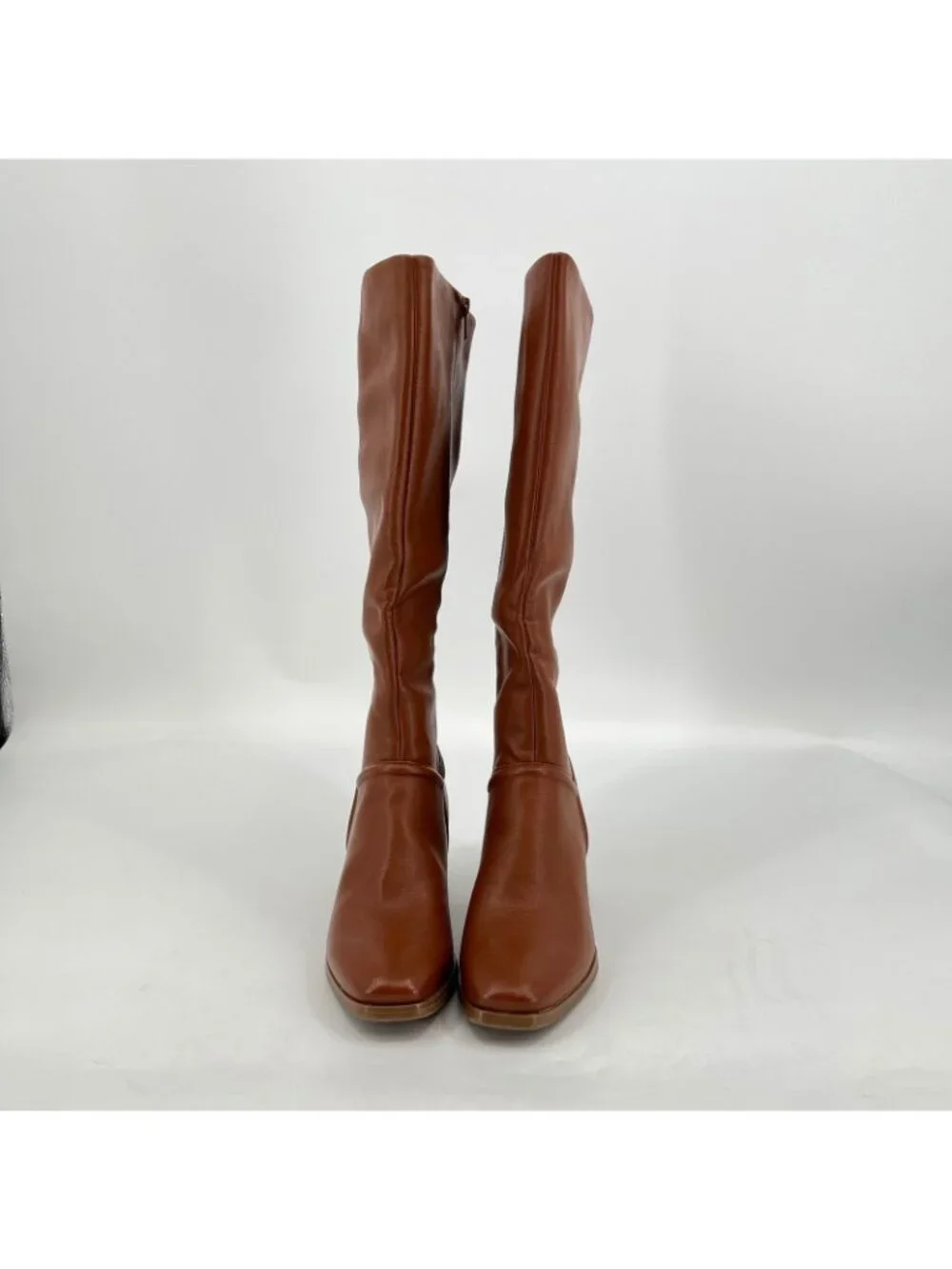 Baretraps Thalia Knee High Boots Brown Size 6M Faux Leather Zipper Block Heel